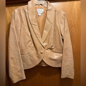 Tan Leather Crocodile Pattern Women's Blazer